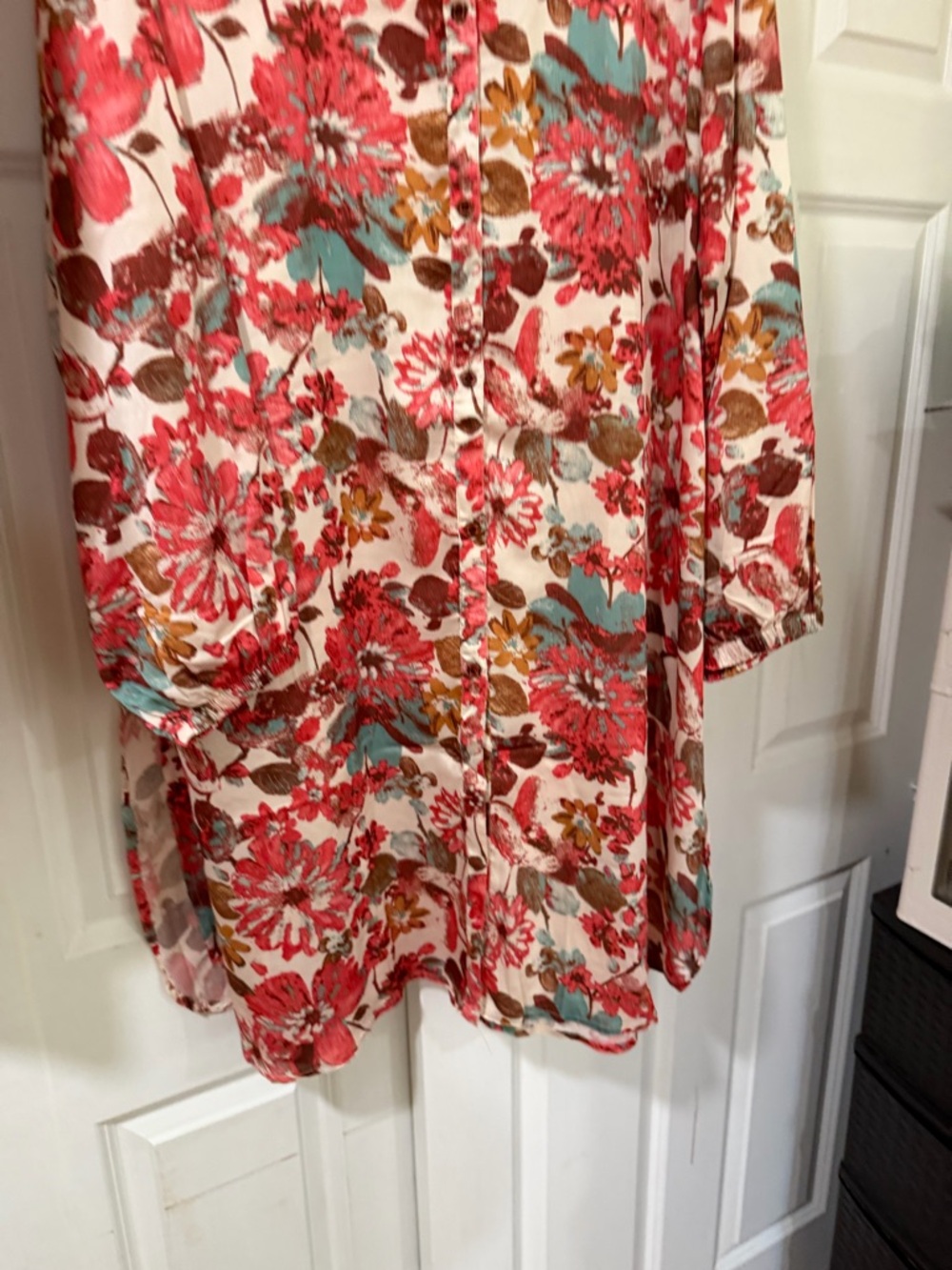 Floral Button-Up Tunic and Pants Set in Coral Floral - Picture 10 of 11